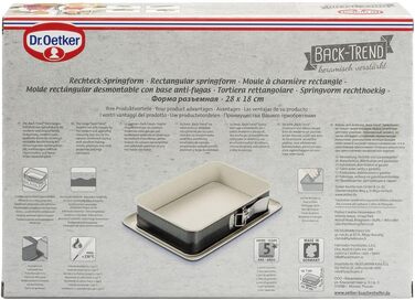 Прямоугольная пружинная форма 28 см BACK-TREND, форма для выпечки с защитой от протечек, квадратная форма для выпечки из стали с антипригарным покрытием, армированным керамикой (цвет крем/антрацит), количество 28 x 18 см Single