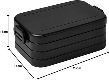 Ланч-бокс с бенто-боксом - на 4 бутерброда или 8 ломтиков хлеба - Ланч-бокс для небольших закусок и остатков еды - Ланч-бокс для взрослых - Коробка с отделениями - (Old Nordic Black, Bento Lunchbox midi TAB)