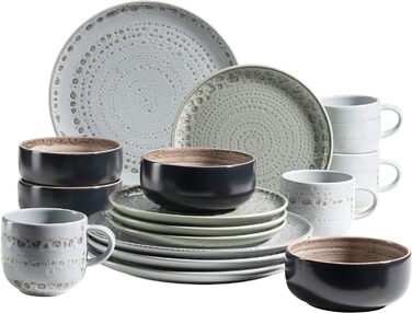 Набор посуды MSER 931743 Series Spicy Market с ручной росписью на 4 персоны в средиземноморском винтажном дизайне, комбинированный сервиз из 16 предметов из керамики, керамогранит (синий, зеленый, розовый)