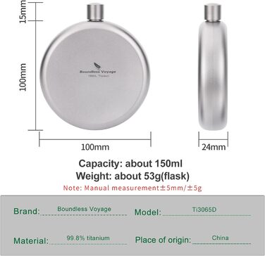Титанова фляга для кемпінгу 150 мл Boundless Voyage