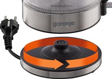 Gorenje Электрочайник 1.7л, 2,200 Вт, strix контроль, стекло, черный