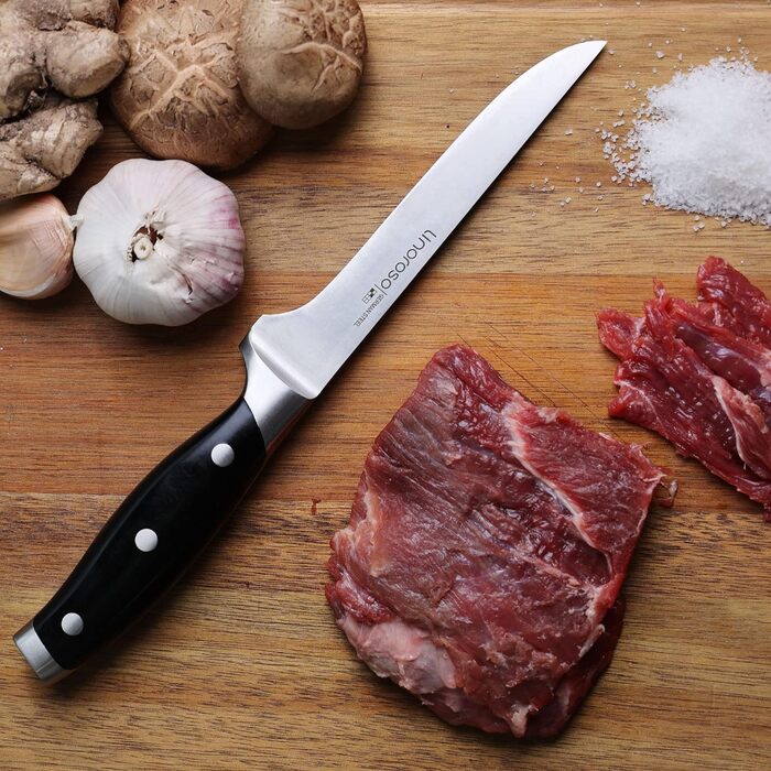 Ніж для чищення овочів linoroso 9 см Ніж для чищення овочів Гострі ножі для фруктів Кухонні ножі Маленькі кухонні ножі Німецькі поковки з вуглецевої сталі Ергономічна ручка з елегантною подарунковою коробкою - Classic Series (5.7-дюймовий обвалочний ніж)