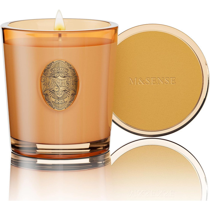 Ароматна свічка M&SENSE &quotЛісова хатина&quot, ароматичні свічки у склянці, натуральна соєва свічка, час горіння 55 годин, подарункові свічки для жінок та чоловіків, подарункова свічка (базилік-імбир, 260 г)