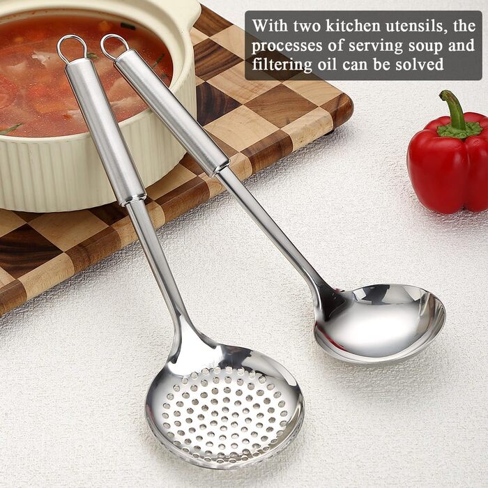 Набір кухонного начиння ReaNea з нержавіючої сталі, 4 предмети, кухонний набір інструментів включає набір металевих шпателів, кухонну шумівку, ополоник, необхідні кухонні помічники, необхідні для нового дому. 4 предмети