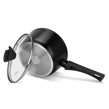 Ковш Fissman 18x9 см/1,9 л ANGELA со стеклянной крышкой алюминий с антипригарным покрытием (14605)