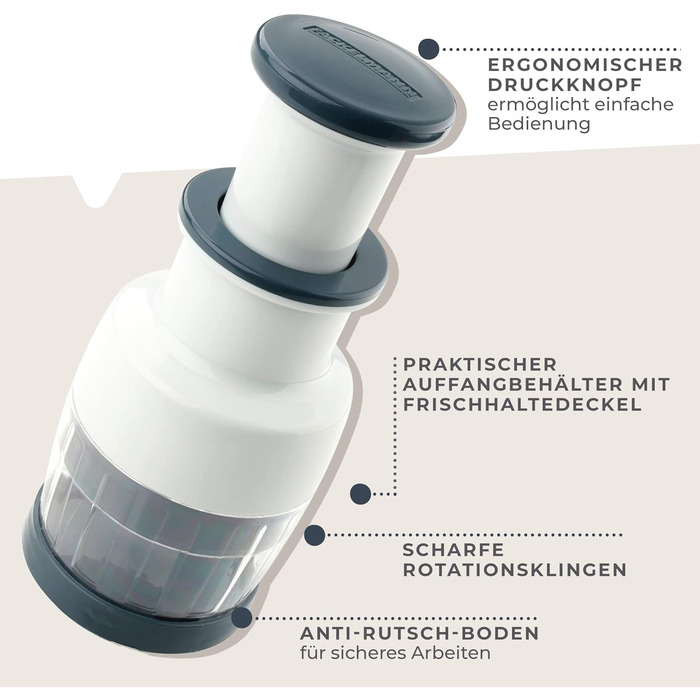 Измельчитель лука с прозрачным контейнером для сбора, надежной ручкой и нескользящими ножками Fackelmann