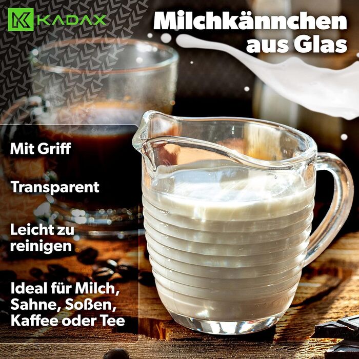 Скляний глечик для молока KADAX, глечик для молока з ручкою, глечик для вершків, глечик, соусник, маленький скляний глечик для молока, вершків, соусу, кави, легко миється, прозорий (200 мл, ) (смужки)