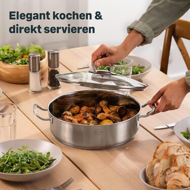 Сотейник 28 см с ручками и крышкой, нержавеющая сталь Silberthal
