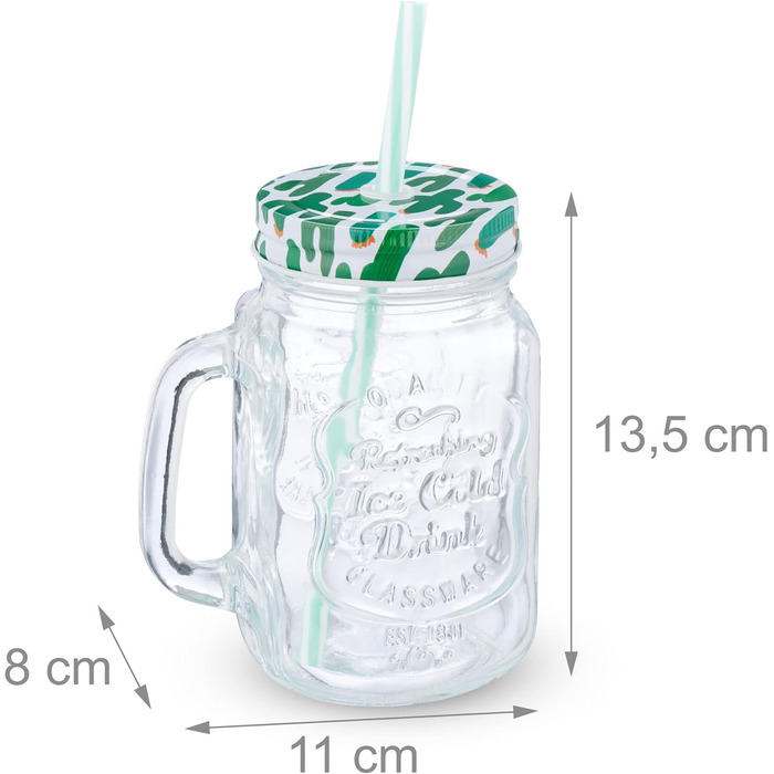 Склянки для напоїв з кришкою та трубочкою 500 мл Relaxdays