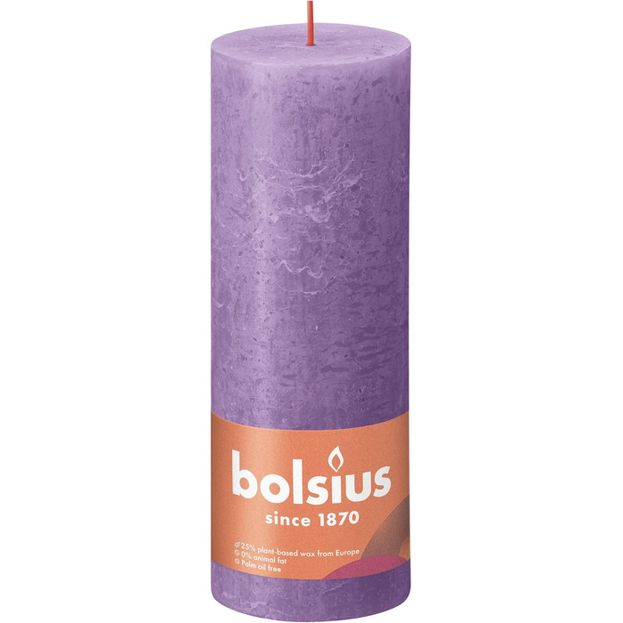 Свічки Bolsius Rustic Pillar - Оливково-зелені - Набір з 4 шт. - Декоративні побутові свічки - Час горіння 60 годин - Без запаху - Натуральний рослинний віск - Без пальмової олії - Оливково-зелені (19 x 7 см, Фіолетові)