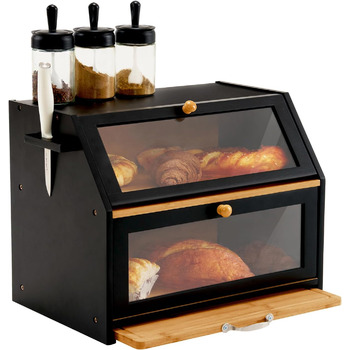 Хлібниця з обробною дошкою з бамбука чорна 39 x 26 x 32,5 см YOUDENOVA