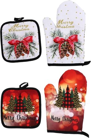 Різдвяний набір з 2 прихваток та 2 рукавичок для духовки, 4 предмети, різнокольоровий Cabilock