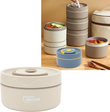 Термоконтейнер Tissting з ручкою, контейнер для гарячого обіду на 420 мл, коробка для обіду Bento, двошаровий портативний термоконтейнер круглої форми з нержавіючої сталі 304 (доступна для мікрохвильової печі білий)