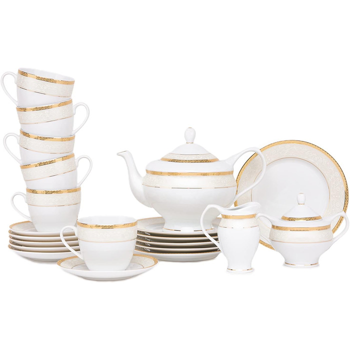 Набір кухлів konsimo 18 предметів - Набір чашок для капучино - Порцеляна - Можна мити в посудомийній машині - 6 персон (Agawa Gold, 2ука)