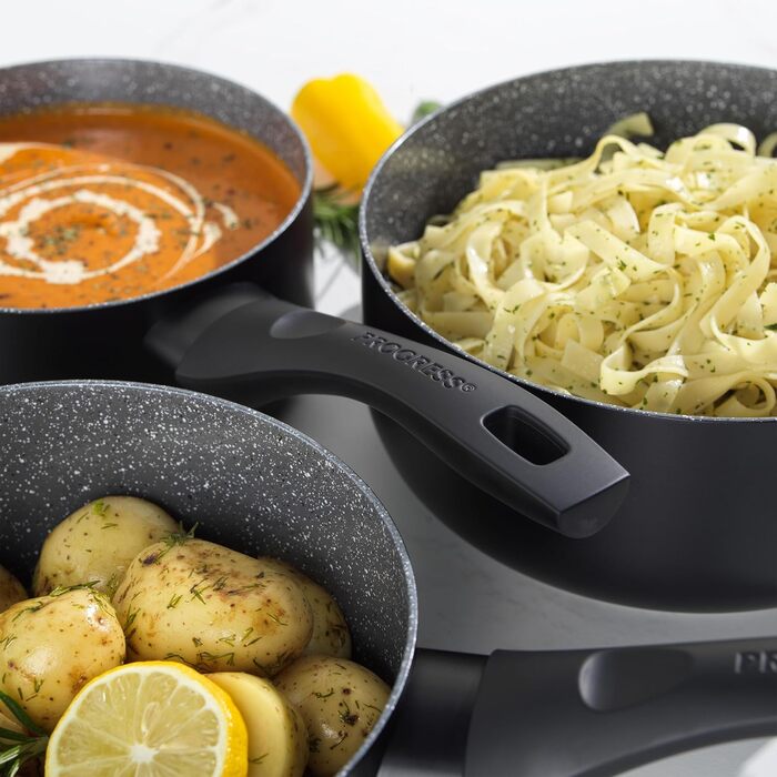 Каструлі Progress, каструлі з антипригарним покриттям з металу, мармуру та кераміки, легкий алюмінієвий екструзійний матеріал - Підходять для всіх типів плит, крім індукційних варильних поверхонь, каструлі можна мити в посудомийній машині (каструлі, 2,3 л