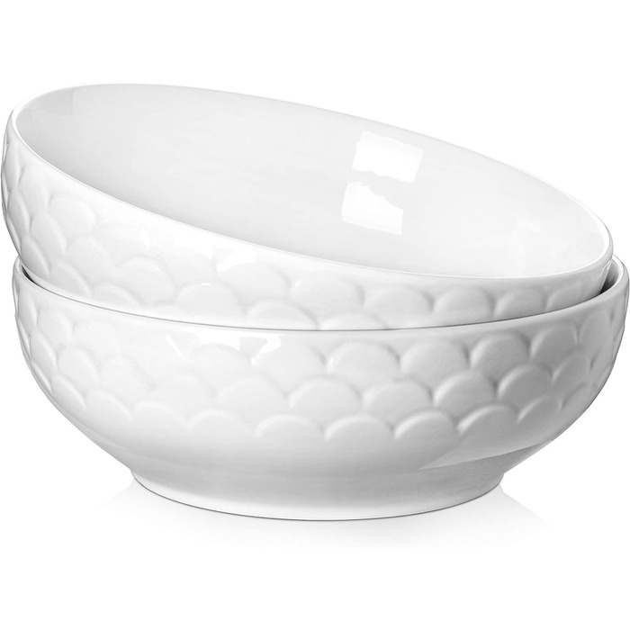 Большие сервировочные миски DOWAN 24,1 см, сервировочная миска для пасты с белым салатом, набор фарфоровых мисок для смешивания, прочные и штабелируемые, набор из 2 шт. , 2,5 QT