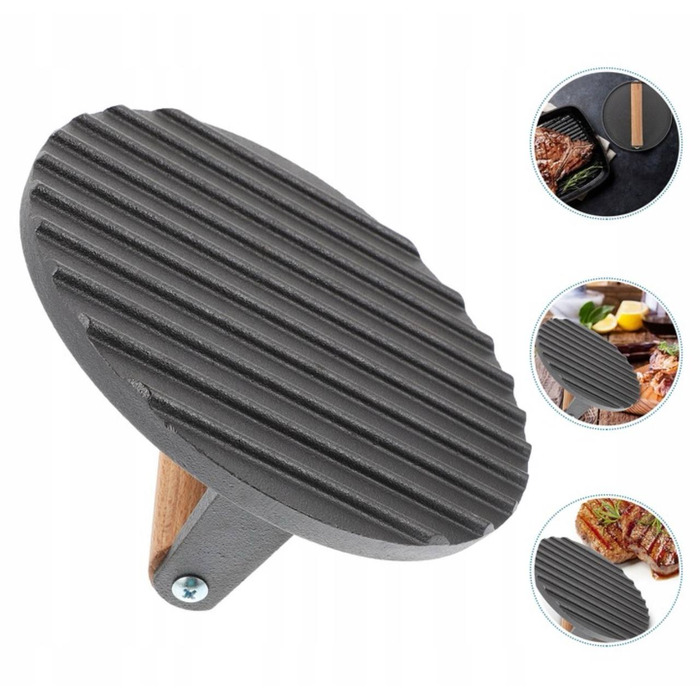 Пресс для мяса чугунный с деревянной ручкой 1 кг 17 см GRILLI