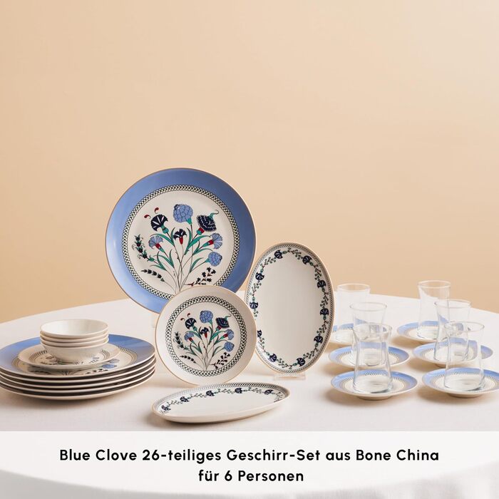 Набір столового посуду для сніданку на 6 персон, 26 предметів, Блакитна гвоздика KARACA