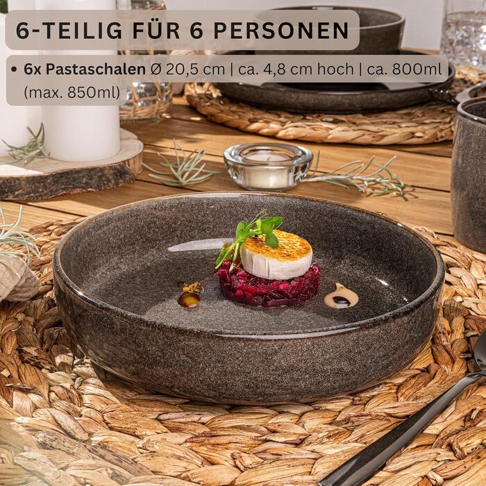 Комбінований сервіз на 6 персон, набір тарілок кавовий кухоль макаронна миска 30 шт. , набір посуду з кераміки посудомийна машина - мікрохвильова піч - стійкий до подряпин, набір посуду з кераміки КОЛЕКЦІЯ ЦІННОСТЕЙ (Каїрський графіт, макаронні миски 6 шт