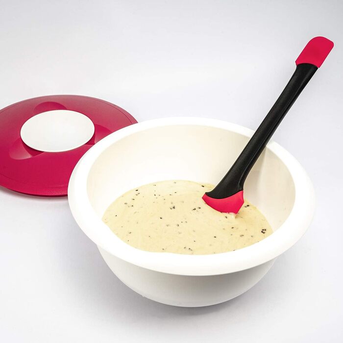 Миска для випічки Westmark 3,5 л - з носиком - кришка з двох частин - миска для змішування без бісфенолу А, нековзна та придатна для миття в посудомийній машині (червона/біла) (біла/червона, набір зі скребком)