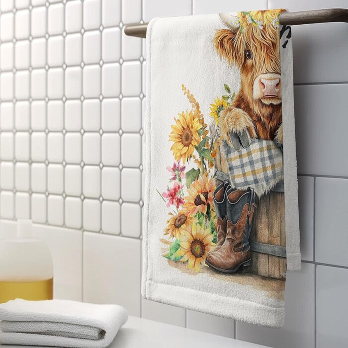 Різдвяні кухонні рушники Kwlegh, рушник для рук, різдвяна ялинка, цукерка-тростина, сніжинка, рушник для пальців, набір з 2 шт. , милий чоловічий банний рушник, високопоглинаючі рушники, 36 x (Highland Cow)