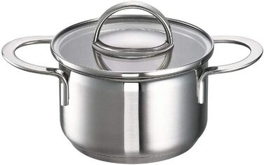 Міні-горщик для м'яса Little Lilly, маленький горщик, нержавіюча сталь 18/10, скло, Ø 14 см, 1,3 л, 64018-14 Сковороди для смаження та тушкування, срібло, 25 см