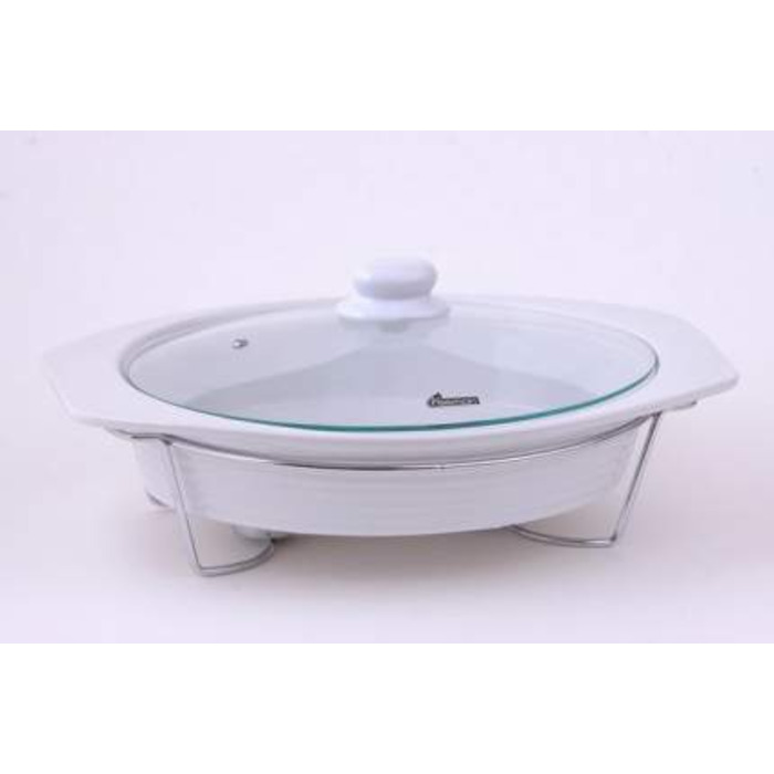 Овальный мармит с крышкой Fissman 38х9,5 см с подставкой для греющей свечи (6011)