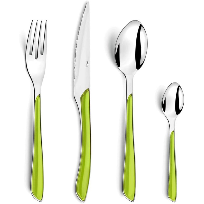 Набор столовых приборов Amefa ECLAT Nature, 24 предмета, набор столовых приборов на 6 человек, коричневые пластиковые ручки под дерево, можно мыть в посудомоечной машине, столовые приборы из нержавеющей стали, светлое дерево (зеленый)