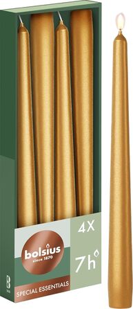 Свічки Bolsius Smooth Taper - Зелені - Набір з 4 шт. у коробці - Декоративні побутові свічки - Час горіння 7 годин - Без запаху - Натуральний рослинний віск - Без пальмової олії - 24,5 см Зелені, 4 шт. и (Металеве золото, 4 шт. и)
