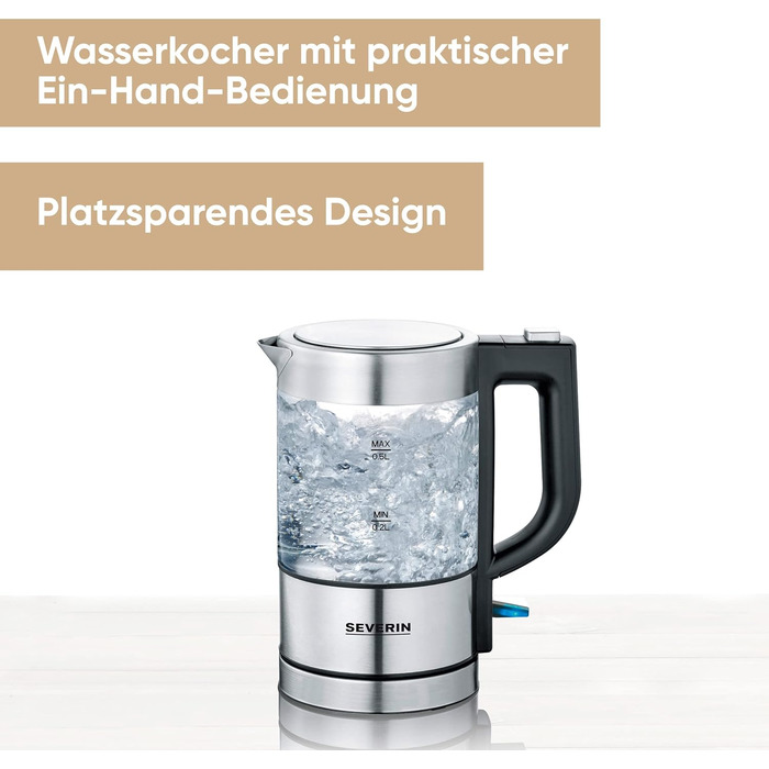 Мини стеклянный чайник, мощный и компактный чайник в высококачественном дизайне, электрочайник с фильтром известкового налета, нержавеющая сталь/черный, WK 3472, 0,5 л