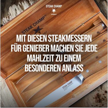 Вилка та ніж для стейка для м&39яса Steakchamp, 2 х 2 шт. виделки та ножі із сталевого леза, з мікрохвильовим помелом, набір з 4 шт., включаючи дерев&39яну коробку