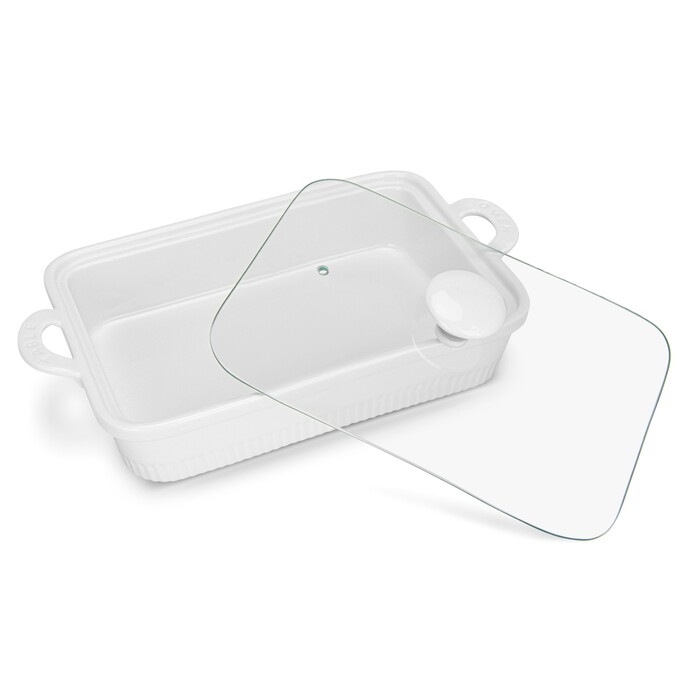 Прямокутна форма для запікання Fissman 31,5х22,5х6,5 см / 2,2 л зі скляною кришкоюпорцеляна (14157)