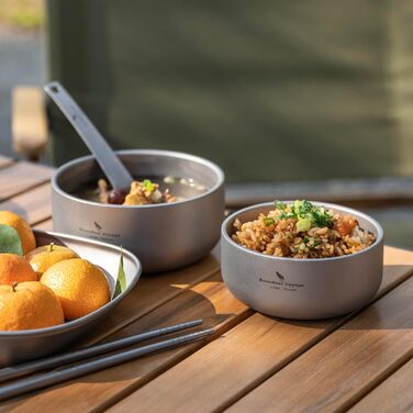 Безмежна подорож Титанова миска з подвійними стінками для дорослих Діти Відкритий кемпінговий посуд Відкрита миска Титанова миска для рису (200 мл-TI15145B.)