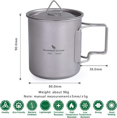 Мл Титанова кружка Кемпінгова кружка Відкритий чай Кава Дорожня кружка з кришкою та відкидною ручкою Легка кружка для води Чашка для пікніка Металевий посуд Ti3034D (чашка Ti3025d-420 мл з кришкою), 300