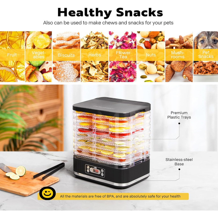 Дегідратор на 8 полиць 400 Вт, чорний VIVOHOME