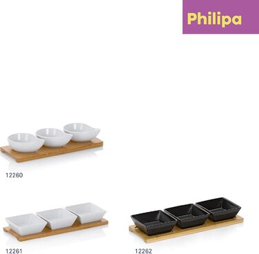 Набір мисок kela Philipa, 4 предмети, порцеляна, білий, основа з бамбука, квадрат, 12261