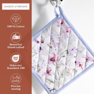 Рукавички для духовки Maison d&39 Hermine, підставки для каструль, 100 бавовна, термостійкі кухонні рукавички, рукавички для духовки (19 см x 33 см) та підставки для каструль (20 см x 20 см) для приготування їжі, Morzine - рукавички для духовки на День по