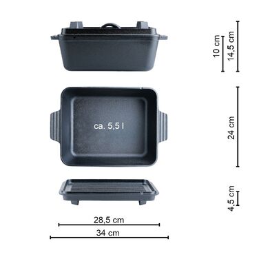 Форма для выпечки хлеба чугунная 34х24х14,5 см с крышкой Santos