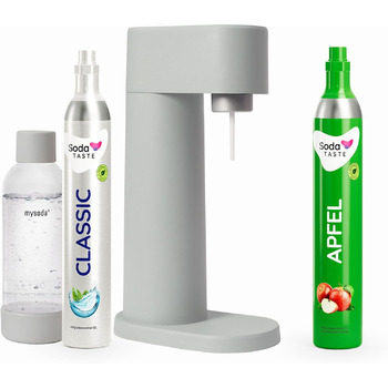 Набір для газування води, 4 предмети, класик + яблуко, сірий Mysoda Woody SodaTASTE