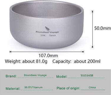 Титанова миска з подвійними стінками Boundless Voyage