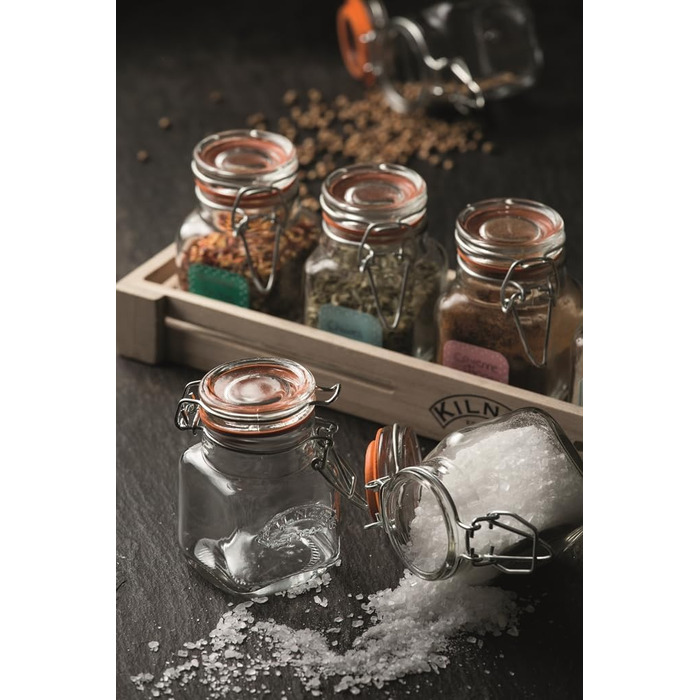 Набір баночок для спецій 70 мл, 6 предметів з дерев'яною полицею Kilner