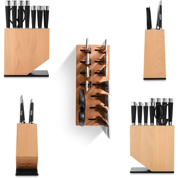 Набор ножей Linoroso из 12 предметов Набор многофункциональных кухонных ножей Ultra Sharp из высокоуглеродистой немецкой нержавеющей стали с изысканным блоком ножей из бука - Набор кухонных ножей серии MAKO из 12 предметов