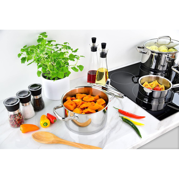 Маленька індукційна каструля Linnuo 16 см зі скляною кришкою, маленька каструля об&39ємом 1,5 л виготовлена з нержавіючої сталі 18/10, ручка не нагрівається, коване дно для всіх плит, міні-каструля, каструля для молока, індукційна каструля (20 см 3,5 л)