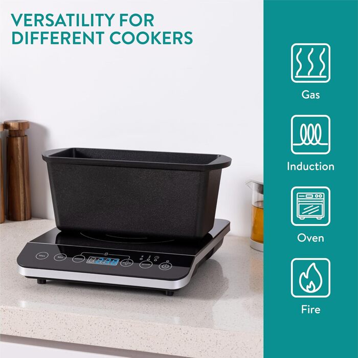 Чавунна форма для випікання хліба Navaris 26 см - Аксесуари для випікання хліба - Прямокутна форма для випікання - Горщик для випікання хліба - Чавунний горщик для випічки хліба - Емальований - Для смаження, запікання, тушкування - Чорний