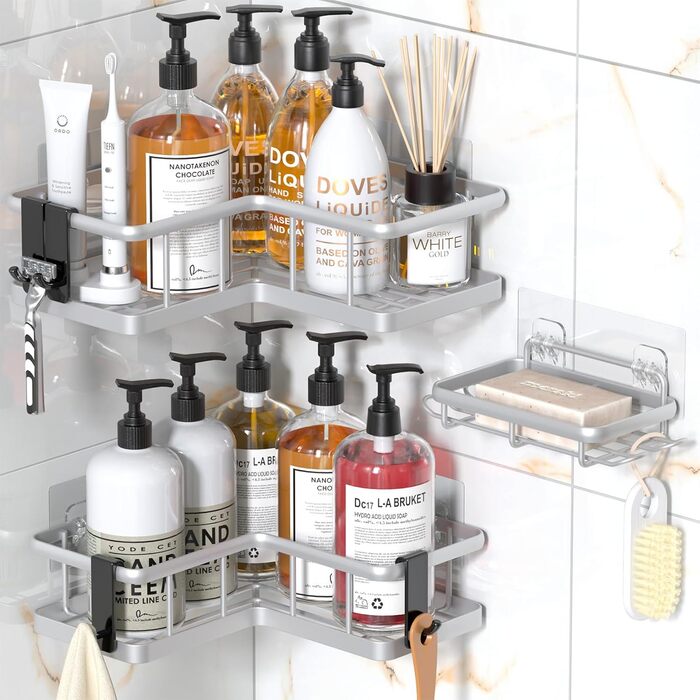 Набір кутових полиць для душу, 3 предмети, сріблястий YASONIC