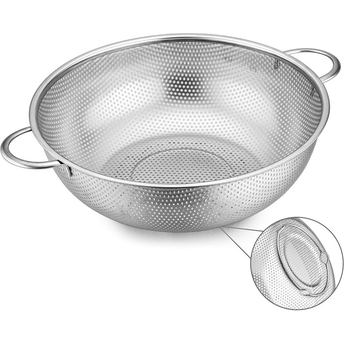 Набор дуршлагов Herogo из 3 шт., кухонный дуршлаг из нержавеющей стали с ручками, микроперфорированное ситечко для капель, металлический кухонный дуршлаг для слива и тренировки лапши, риса, фруктов, овощей, можно мыть в посудомоечной машине, 16 см / 22 см