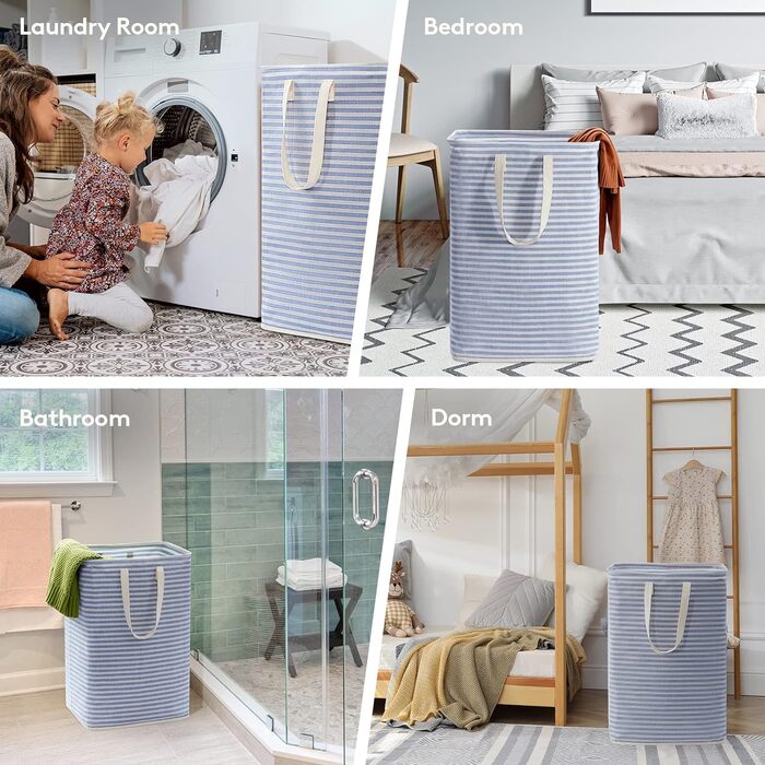 Органайзер для високого кошика для білизни Lifewit з подовженою ручкою, складний збірник білизни Кошик для зберігання білизни, портативний сортувальник білизни для білизни, одягу, ковдр, подушок, кошиків для білизни, (3 x 75 л, синій)