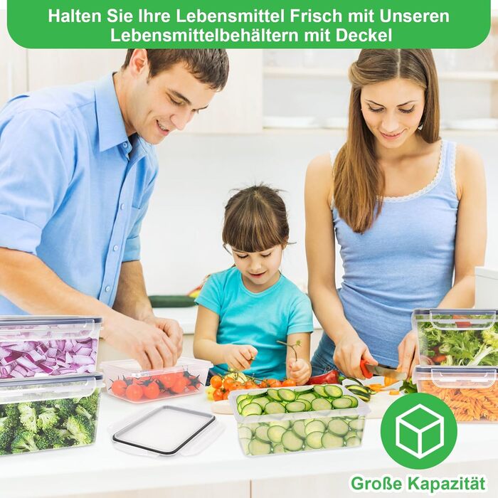 Набір Kottwca, набір Tupperware із 30 предметів (15 контейнерів 15 кришок), кухонні коробки для приготування їжі, 100 герметичні, без бісфенолу А, контейнер для зберігання продуктів для мікрохвильової печі та холодильника (набір з 8 великої місткості)