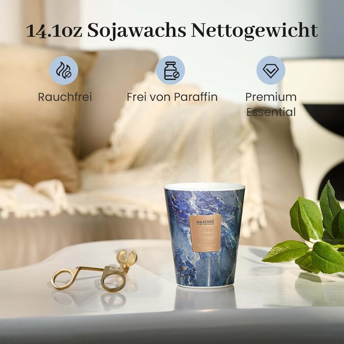 Велика ароматична свічка M&SENSE Чорні ароматичні свічки у склянці Ароматна свічка з натурального соєвого воску Розслаблююча ароматерапія Подарунок для жінок та чоловіків, Різдво Час горіння 75 годин та 2 ґноти (Морський бриз, 400 г)