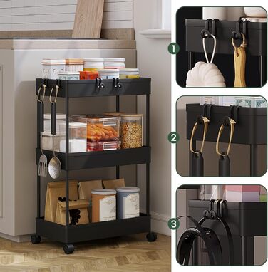 Візок сервірувальний на 3 полиці, 39 x 59 x 22,5 см, чорний Klihome